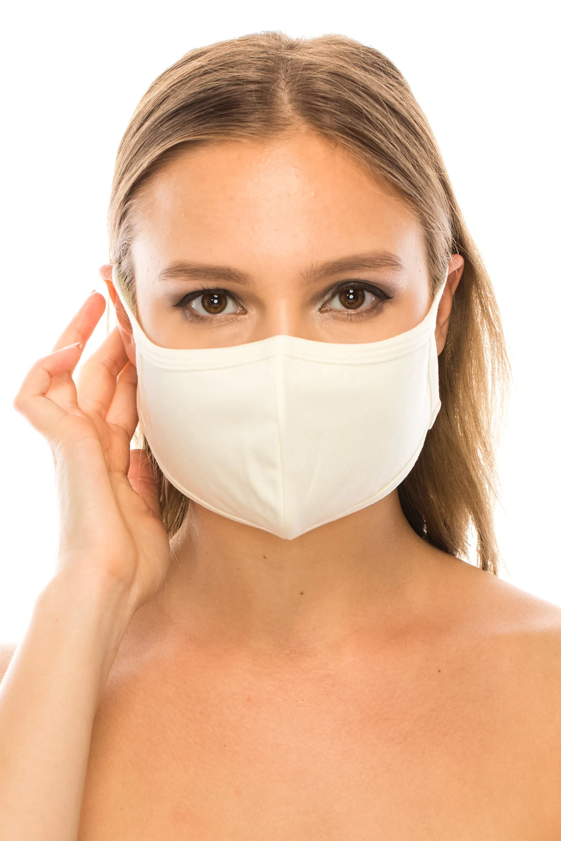 Face Mask, Cotton Poly, 2 layers, Ivory, Washable, Reusable Mask, Adult Size