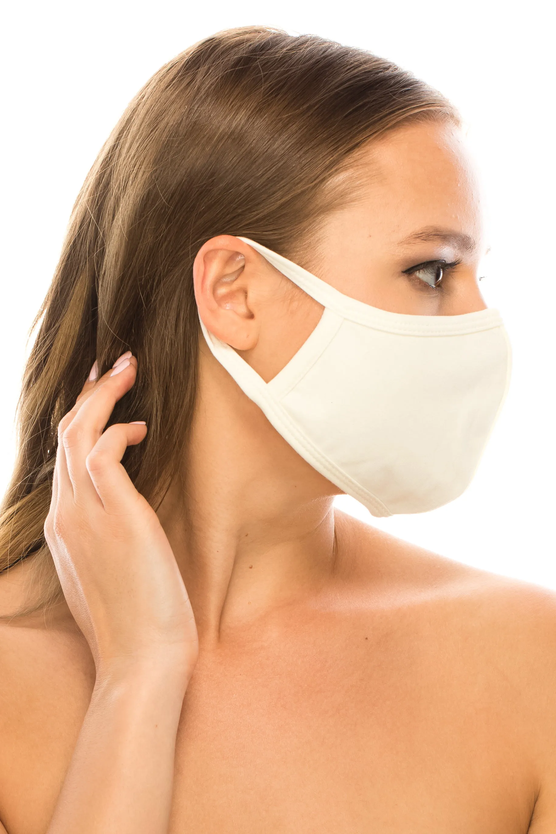 Face Mask, Cotton Poly, 2 layers, Ivory, Washable, Reusable Mask, Adult Size