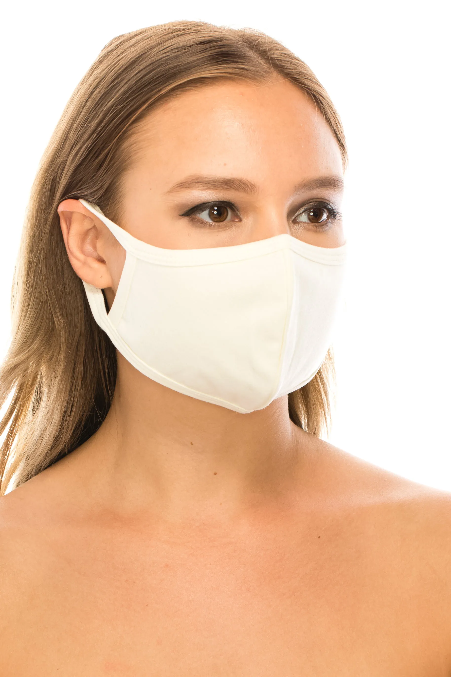 Face Mask, Cotton Poly, 2 layers, Ivory, Washable, Reusable Mask, Adult Size