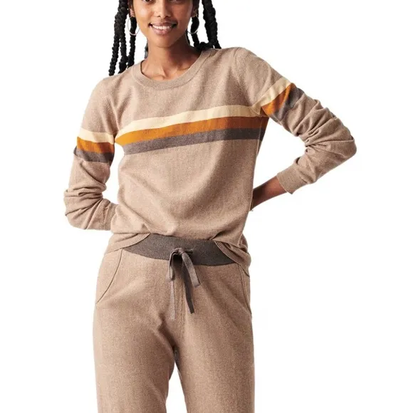 Faherty Women's Horizon Surf Sweater Srtriped Tan Size Small