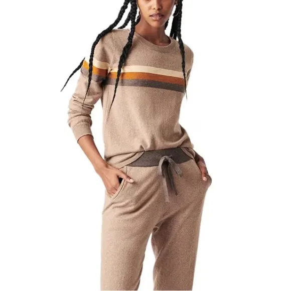 Faherty Women's Horizon Surf Sweater Srtriped Tan Size Small