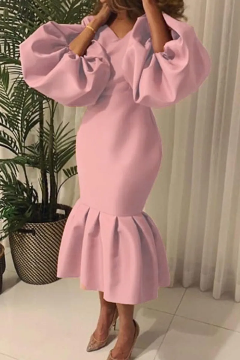 Fashion Sexy Solid Basic V Neck Evening Dress