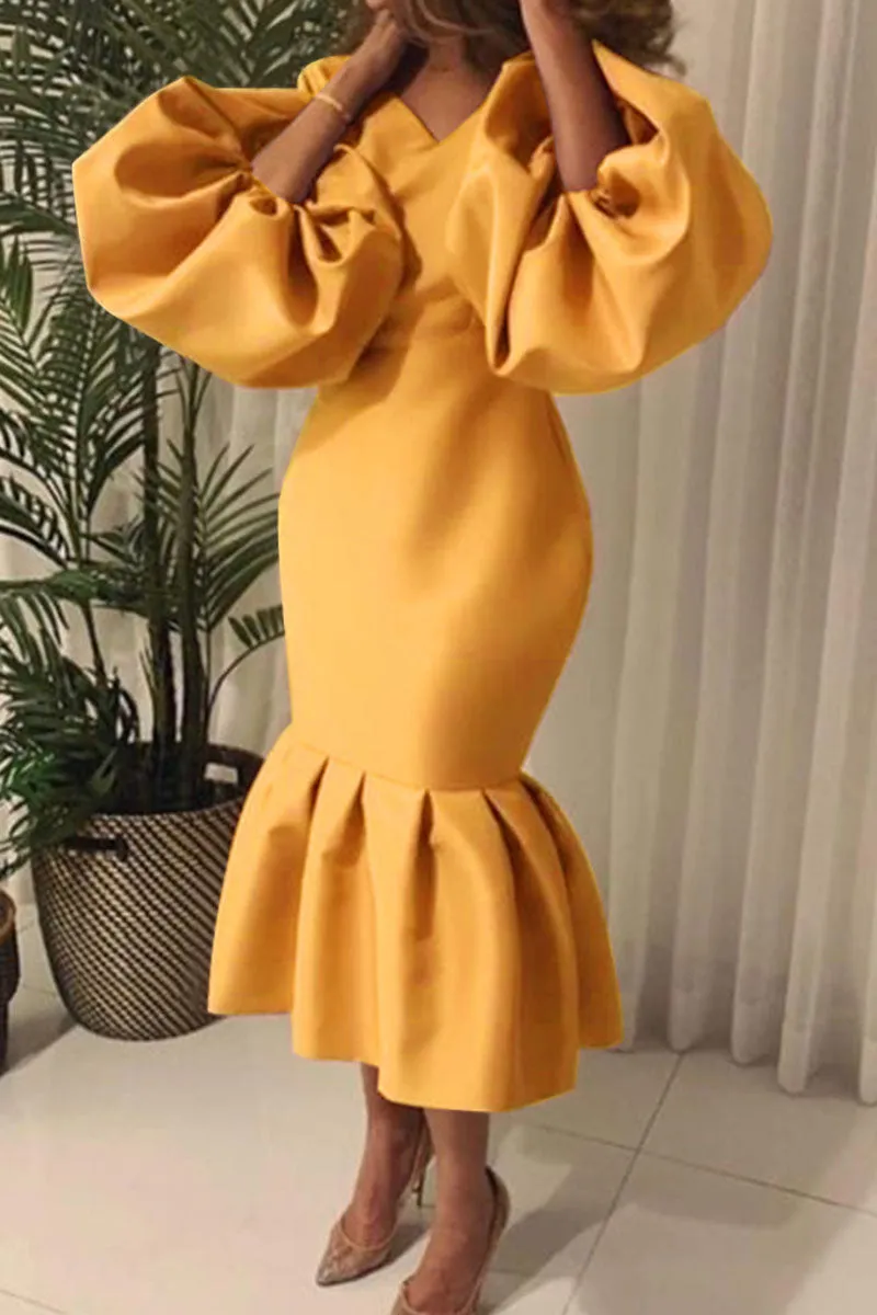 Fashion Sexy Solid Basic V Neck Evening Dress