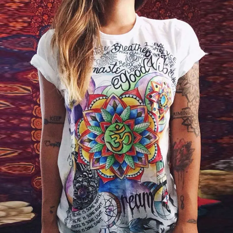 Fashion Women T Shirts Short Sleeve women Printed Letters T-Shirts Female Retro Graffiti Flower Tops Tee Lady T Shirts