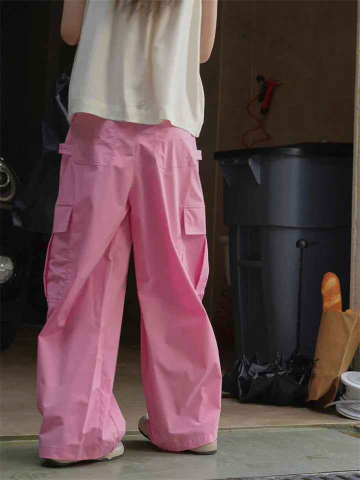 Female Solid Color Drawstring Elastic Waist Cargo Pants
