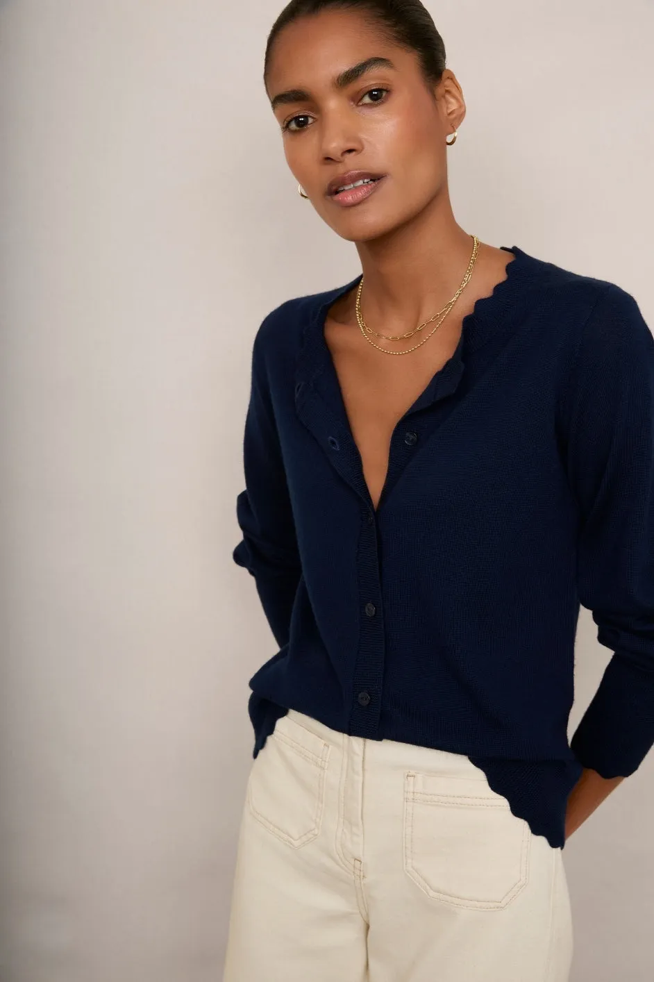 Fleurine Scallop Cardigan - Midnight