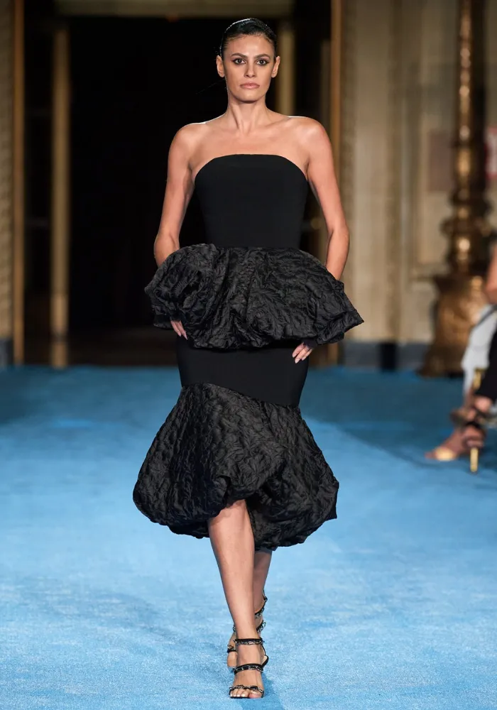 Floral Brocade Strapless Peplum Dress