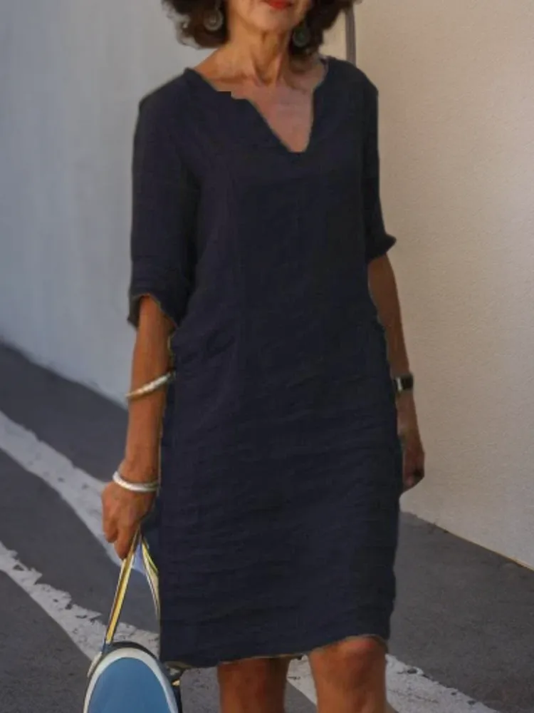 Fynn - Classic cotton and linen dress with sweetheart neckline