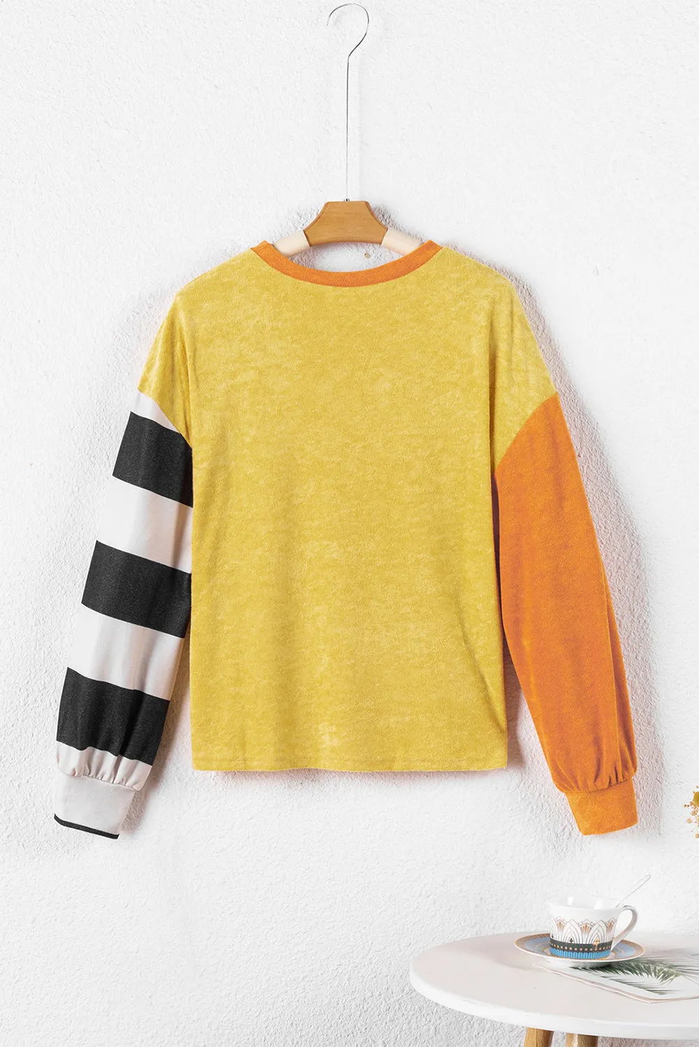 Ginger Colorblock Striped Sleeve Patchwork Drop Shoulder Top