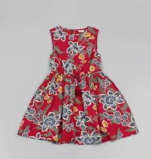 Girls Basic Dress Fuchsia Large Flowers Dress (3-8 Years)-M5384