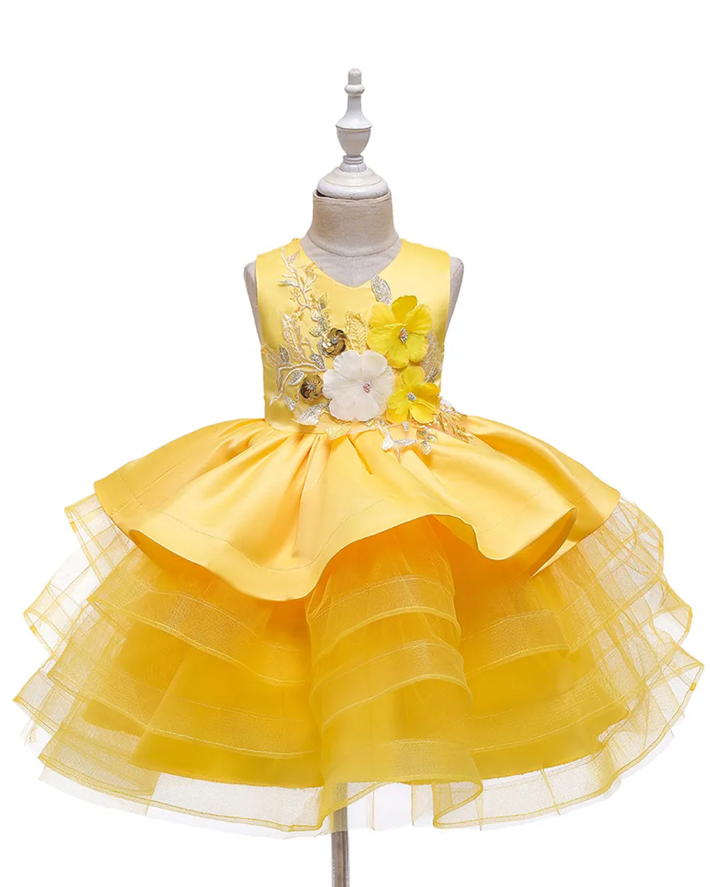 Girls Sleeveless 3D Flower Knee-Length Formal Dress