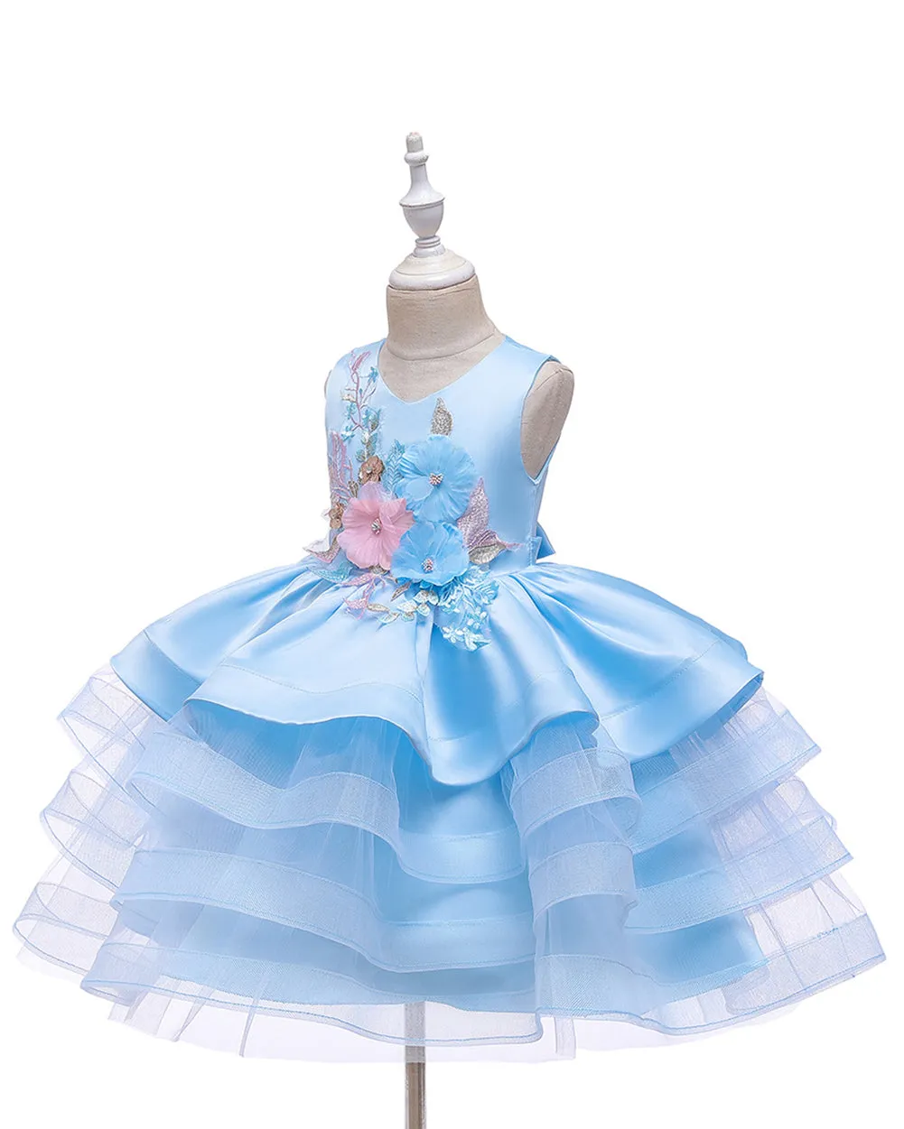 Girls Sleeveless 3D Flower Knee-Length Formal Dress