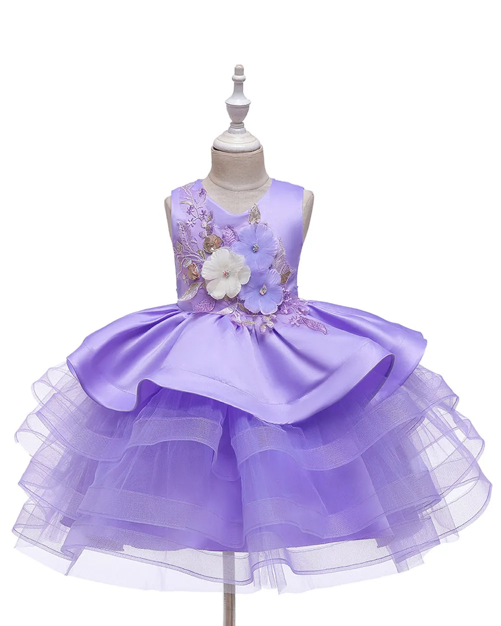Girls Sleeveless 3D Flower Knee-Length Formal Dress