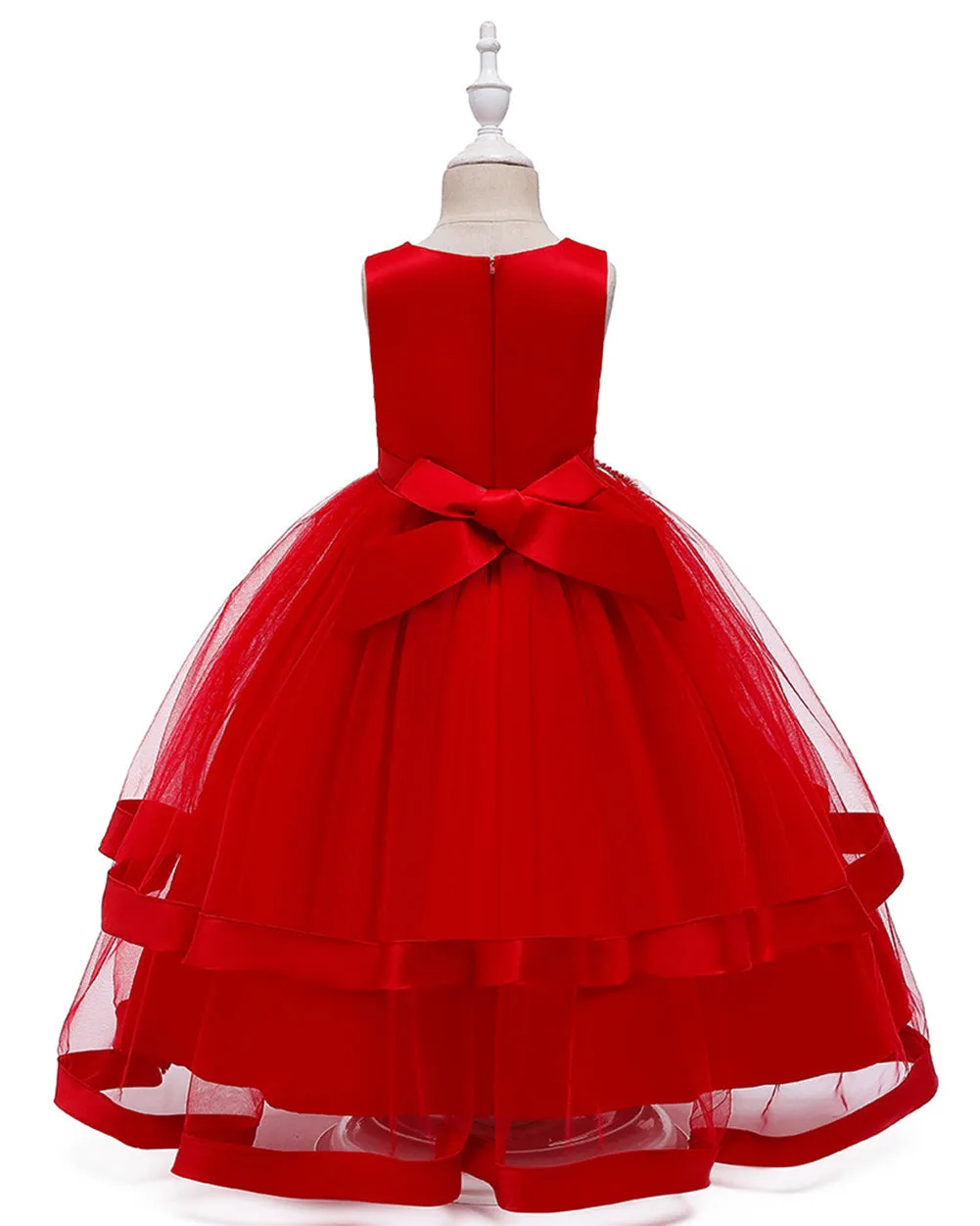 Girls Sleeveless Flower Embroidered Formal Dress Ankle Length Flower Girl Dress