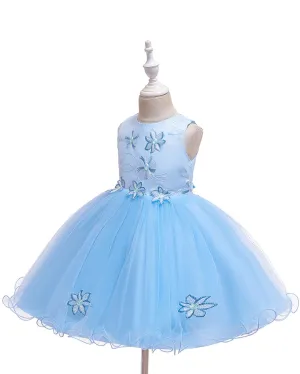 Girls Sleeveless Tulle Flower Party Dress Up Knee-Length Pageant Dress