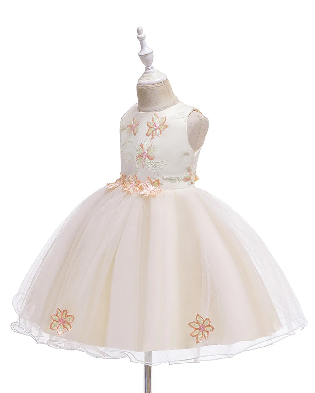 Girls Sleeveless Tulle Flower Party Dress Up Knee-Length Pageant Dress