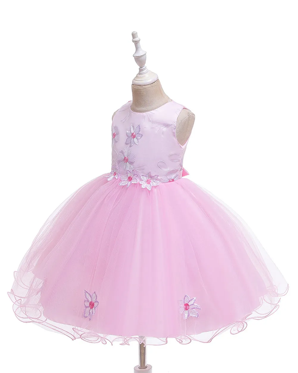 Girls Sleeveless Tulle Flower Party Dress Up Knee-Length Pageant Dress