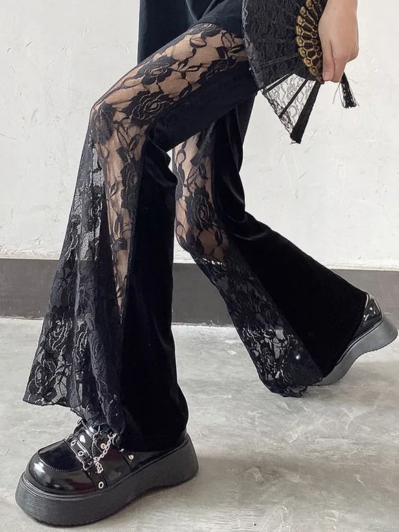 Gothic Lolita Pant Black Lace Flared Lolita Trousers