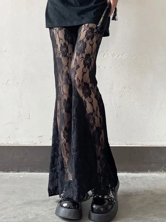 Gothic Lolita Pant Black Lace Flared Lolita Trousers