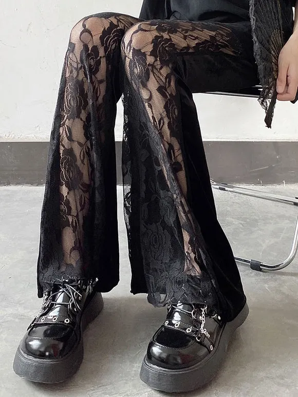 Gothic Lolita Pant Black Lace Flared Lolita Trousers