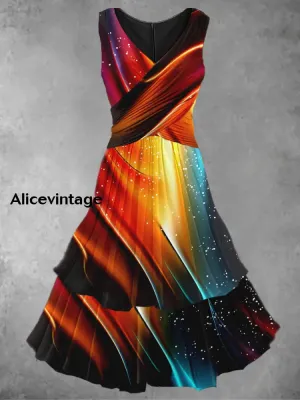 Gradient Aurora Art Print 50s Elegant Chic Sleeveless Midi Dress