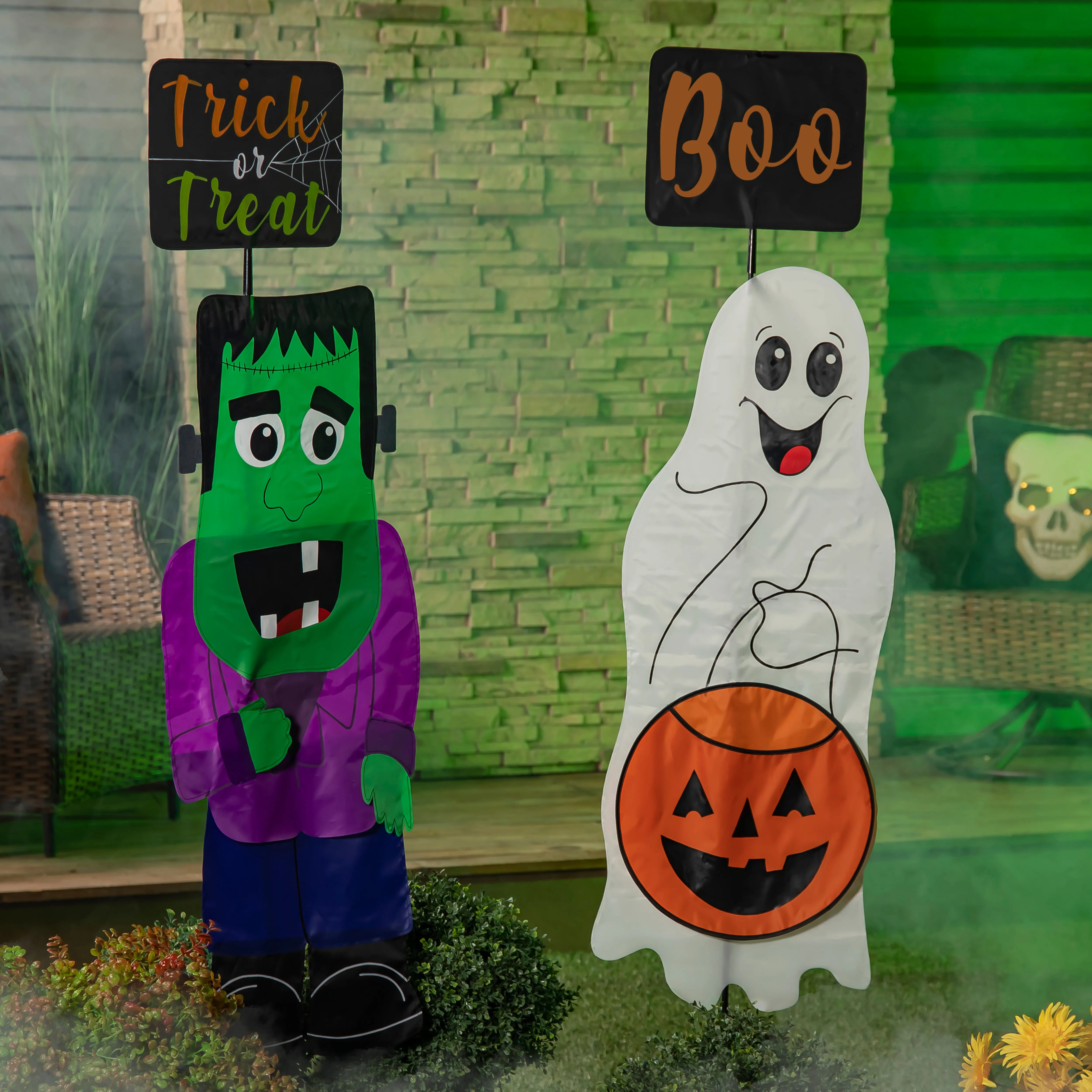 Halloween Sign Trio Fabric Stake, 3 Asst,47fs059