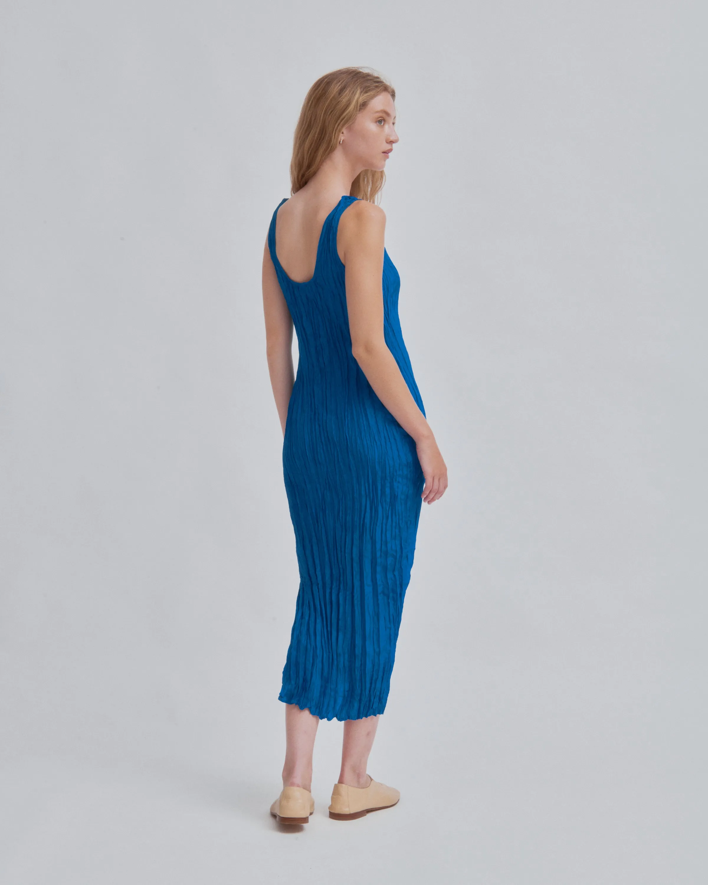 Hand Pleated Dress in Cerulean