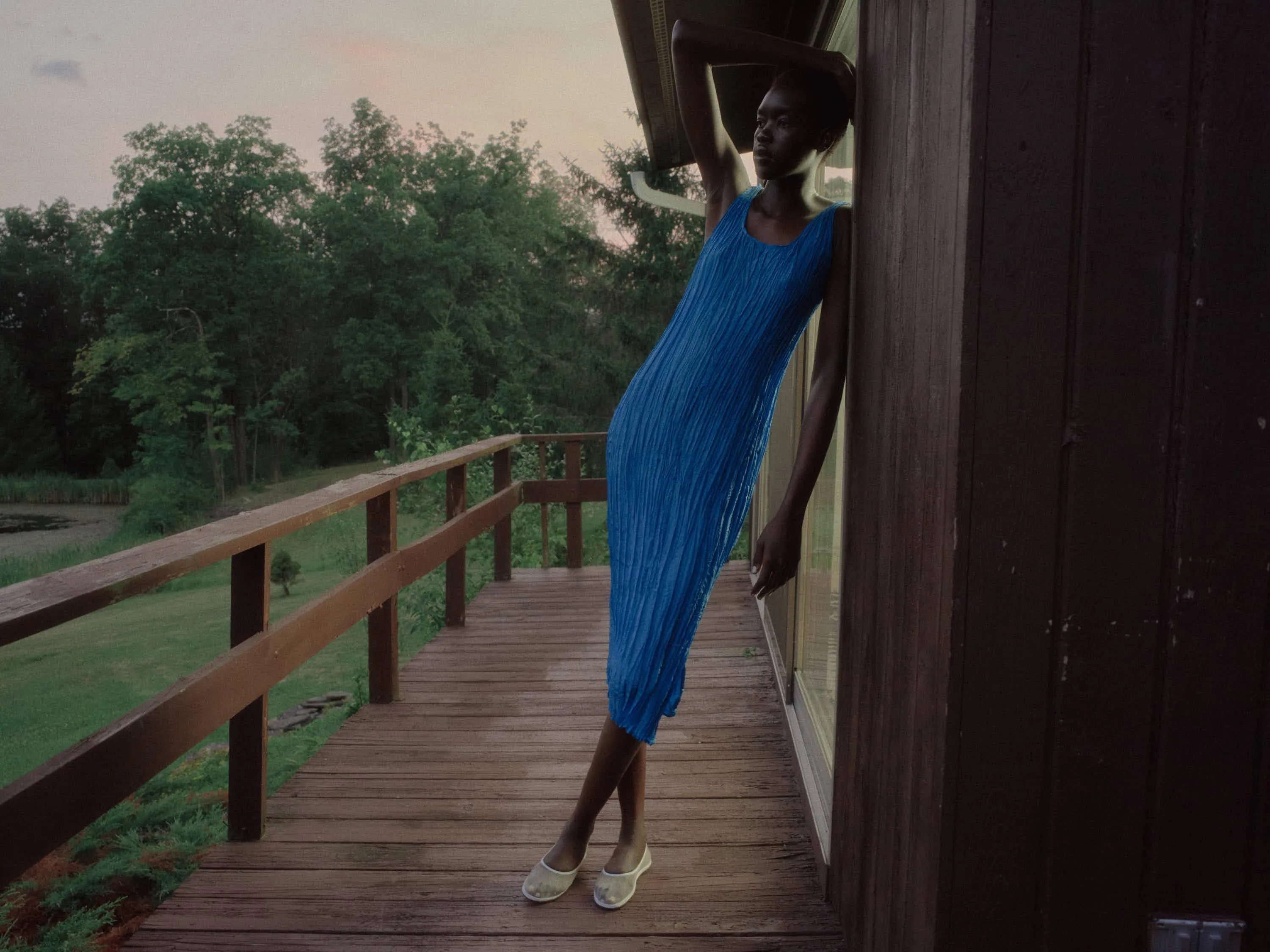 Hand Pleated Dress in Cerulean
