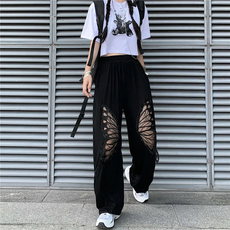 HARAJUKU BUTTERFLY EMBROIDERED PANTS YC82791