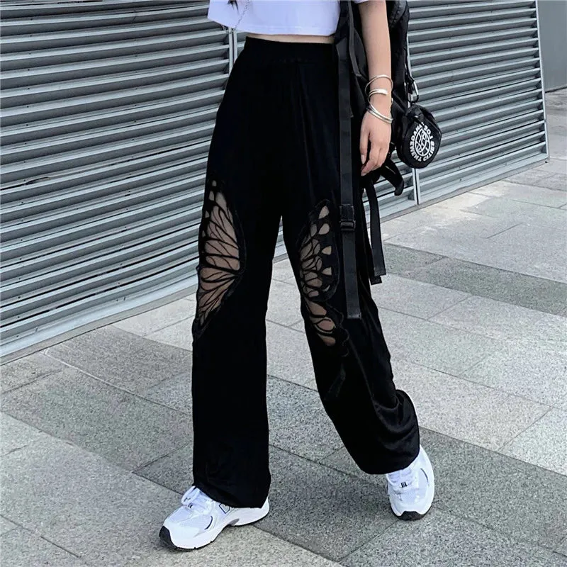 HARAJUKU BUTTERFLY EMBROIDERED PANTS YC82791