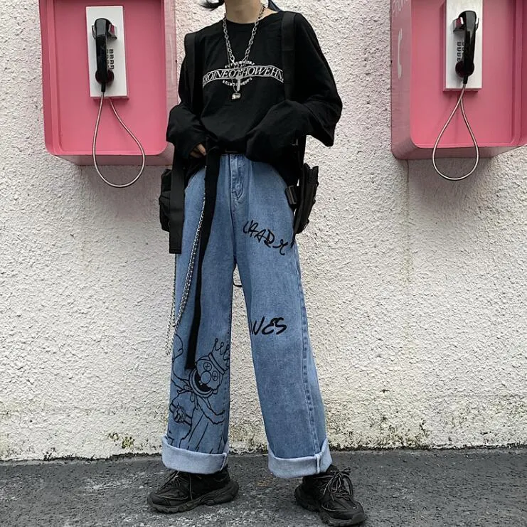 Harajuku cartoon print jeans yc23699