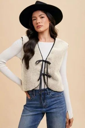 Hazel Blues® |  Annie Wear V-Neck Tie Detail Vest Coat