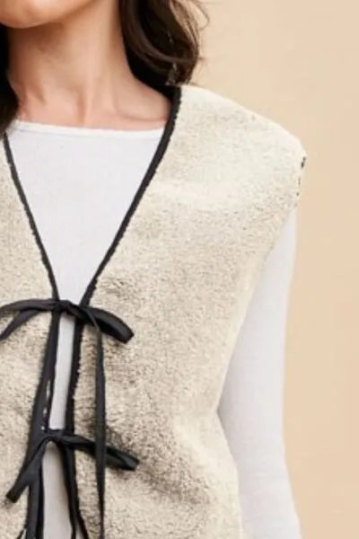 Hazel Blues® |  Annie Wear V-Neck Tie Detail Vest Coat