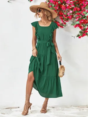 Hazel Blues® |  Tie Belt Ruffled Tiered Dress