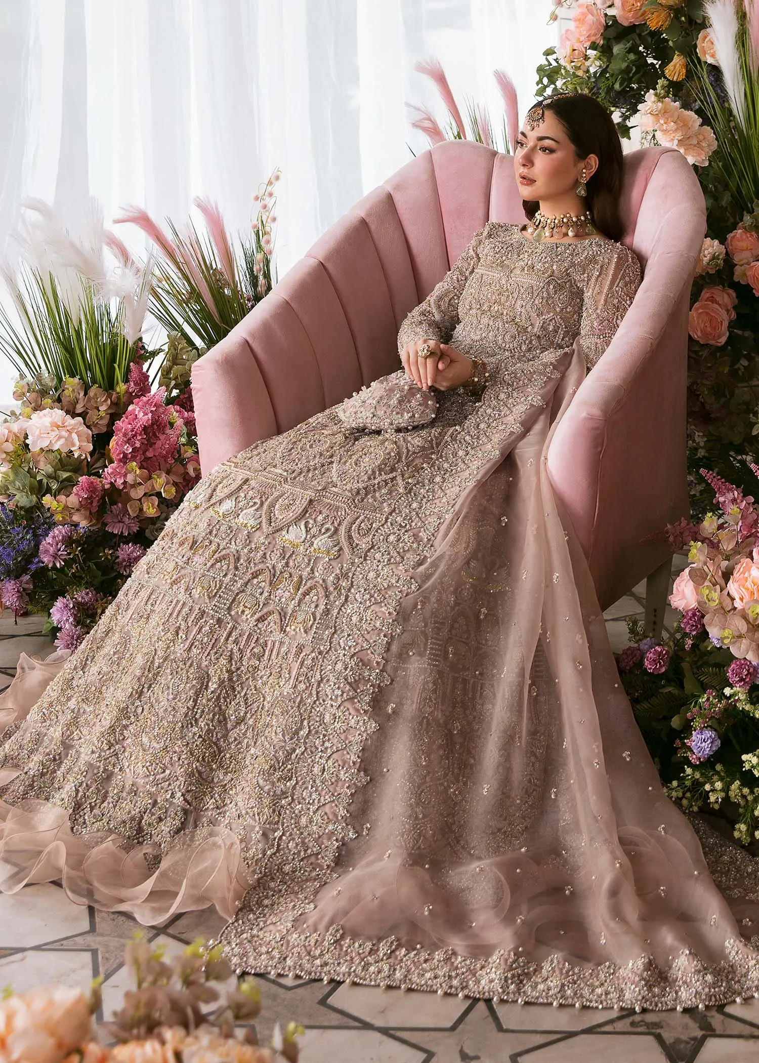 Heavy Peach Lehenga Gown for Pakistani Wedding Dresses