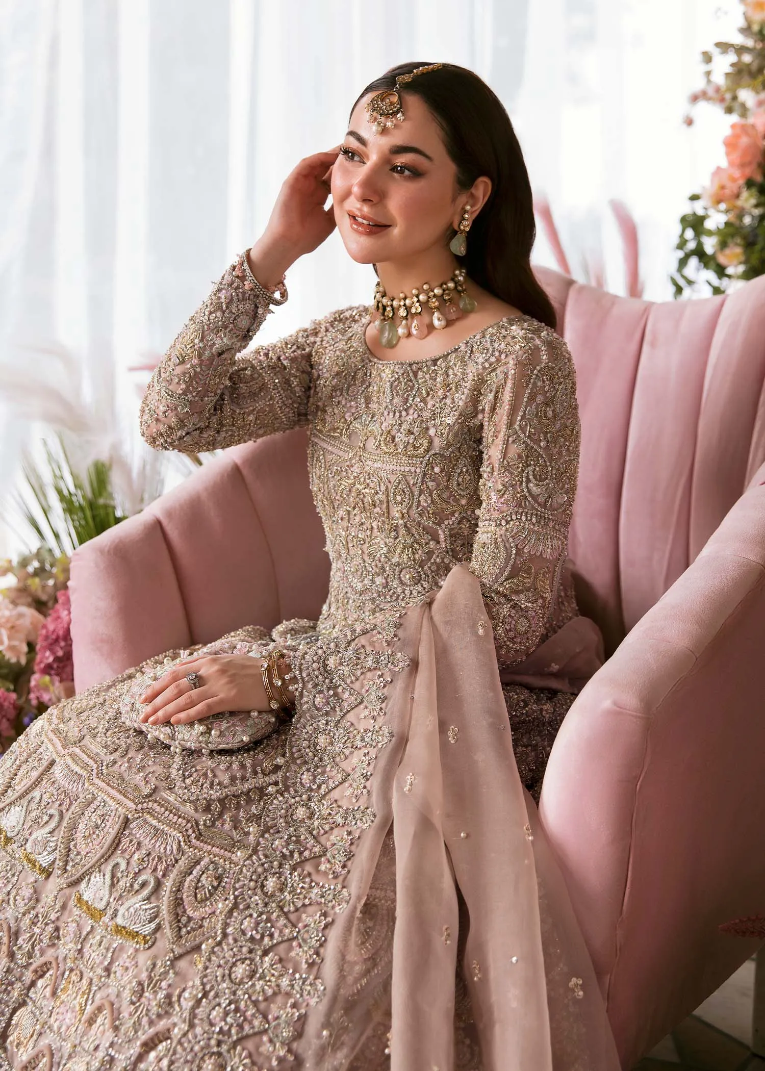 Heavy Peach Lehenga Gown for Pakistani Wedding Dresses