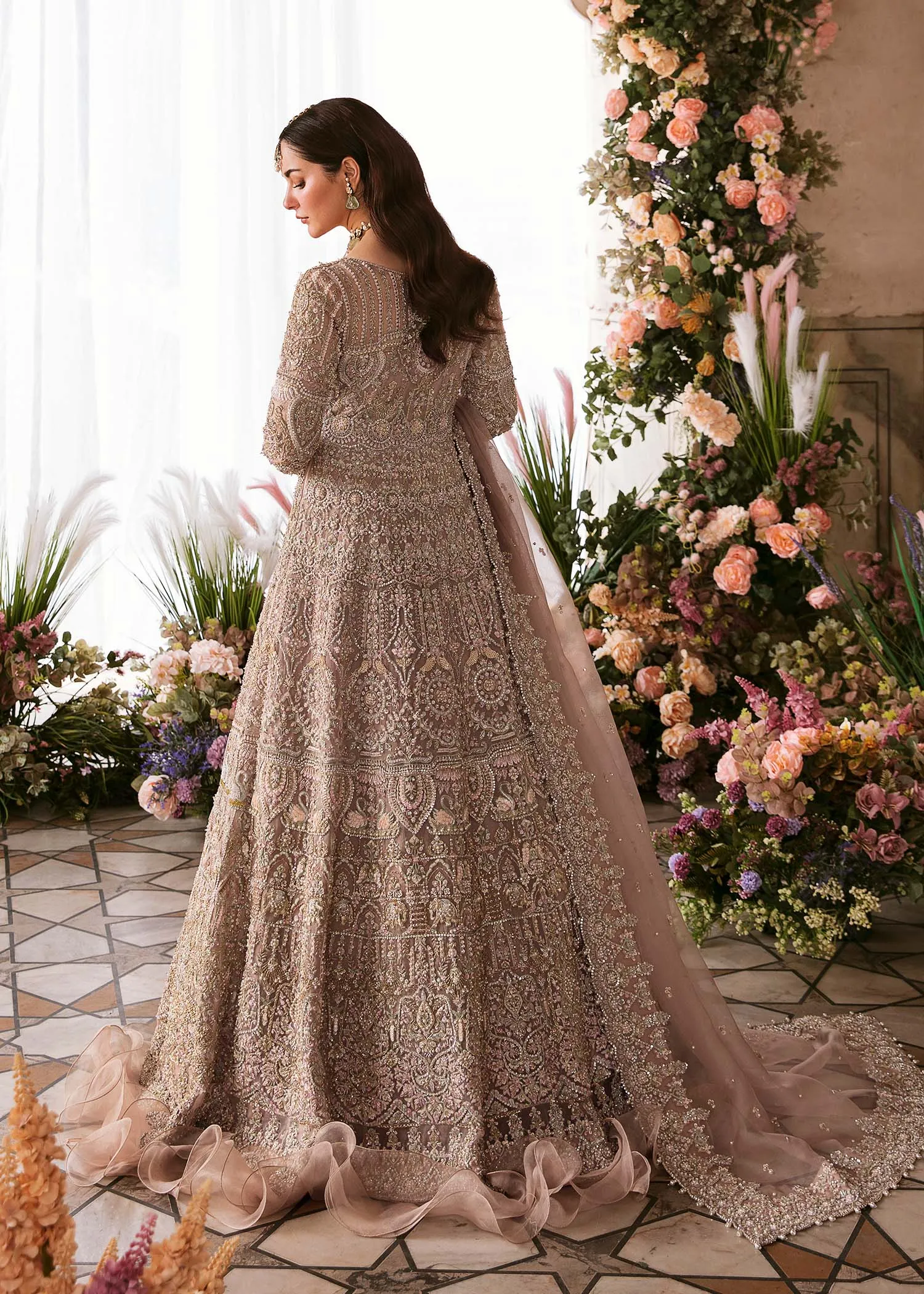 Heavy Peach Lehenga Gown for Pakistani Wedding Dresses
