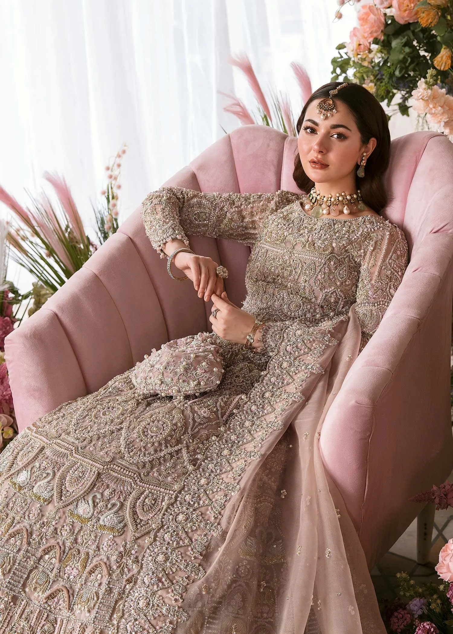 Heavy Peach Lehenga Gown for Pakistani Wedding Dresses
