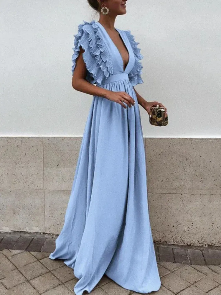 Helena - Elegant dress with V-neckline and frilly sleeves