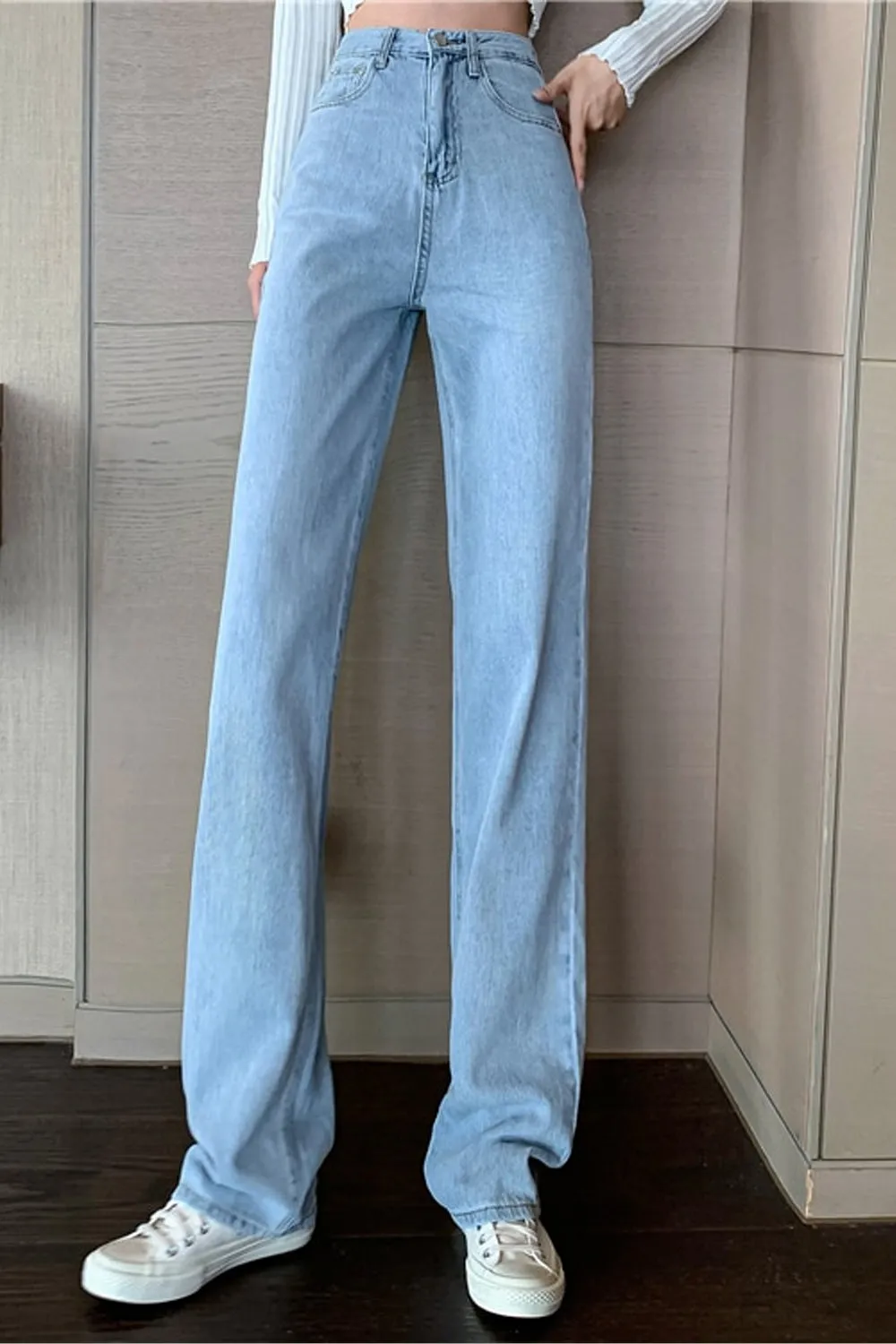 High Waist Back Lace Tie Long Jeans Pants