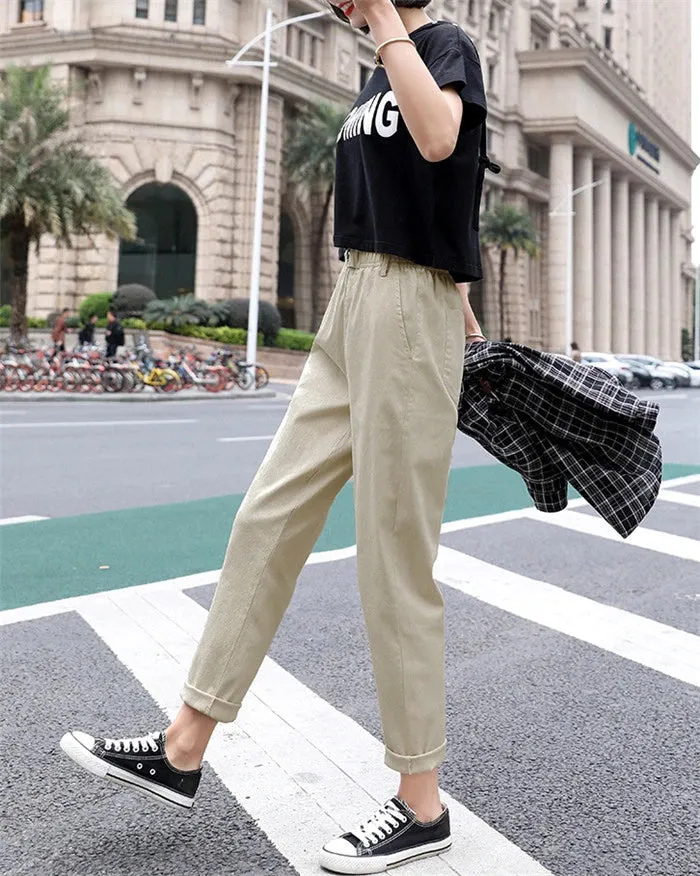 High Waist Casual Slim Ankle Length Long Pants