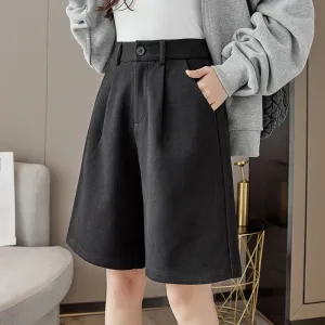 High Waist Knee Length Wool Wide Leg Pants