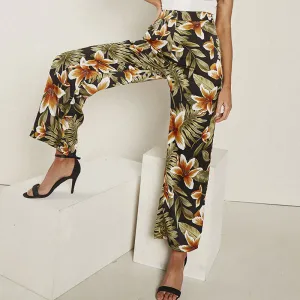 High Waist Printed Versatile Straight Trousers