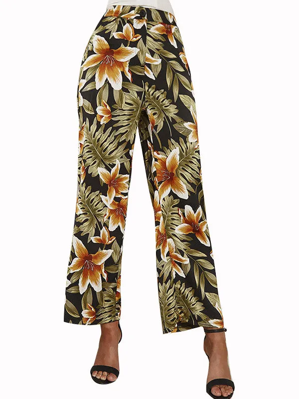 High Waist Printed Versatile Straight Trousers