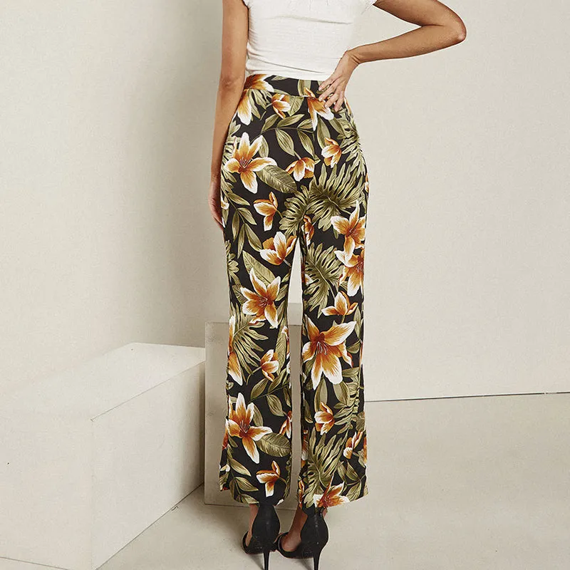 High Waist Printed Versatile Straight Trousers