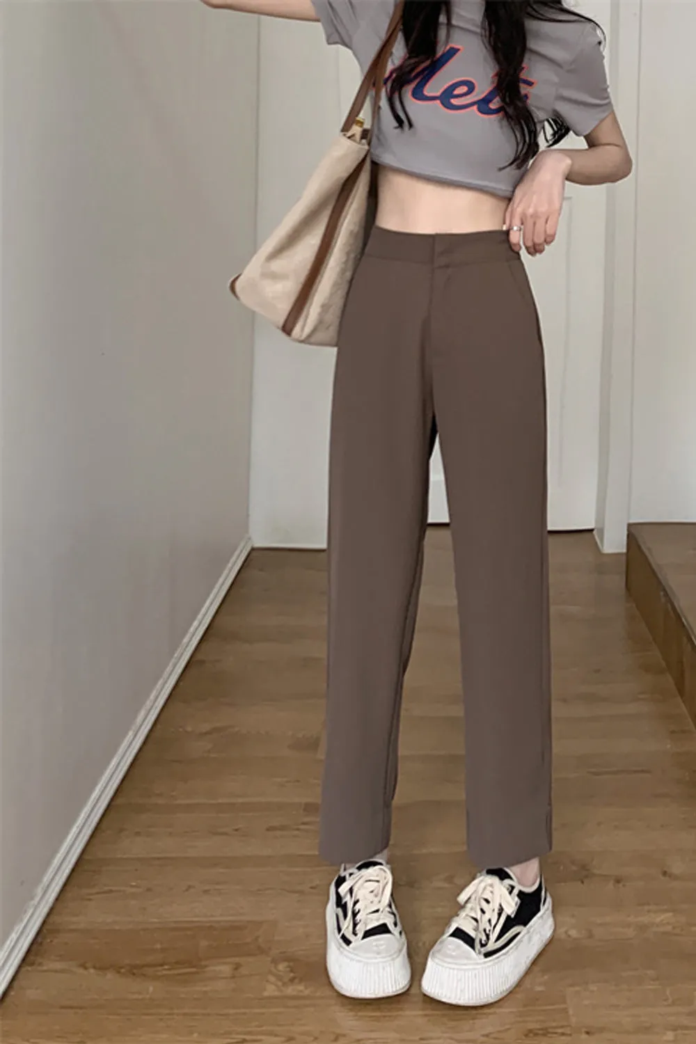 High Waist Slim Basic Long Pants