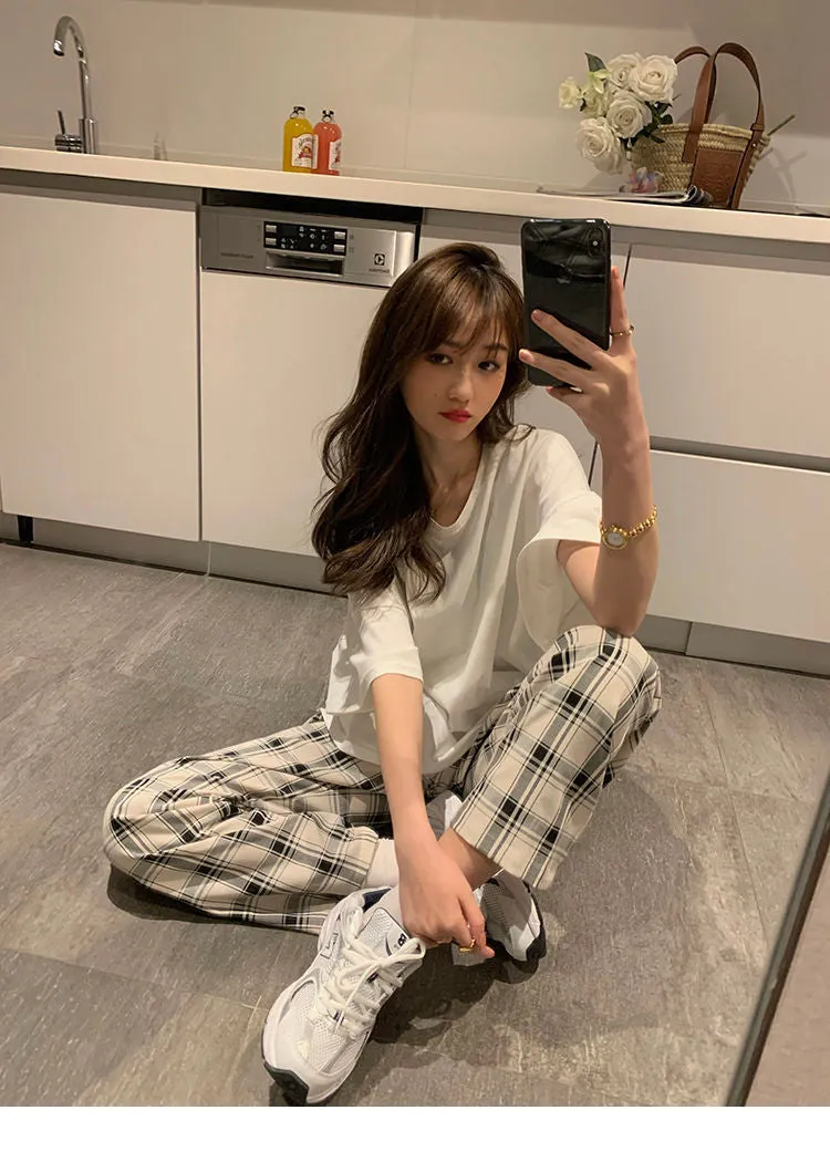 High Waist White Plaid Hip Hop Pants