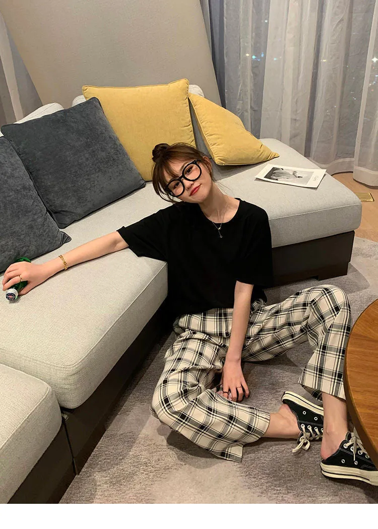 High Waist White Plaid Hip Hop Pants