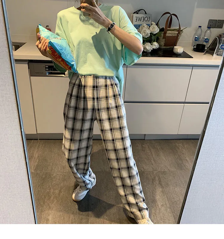 High Waist White Plaid Hip Hop Pants