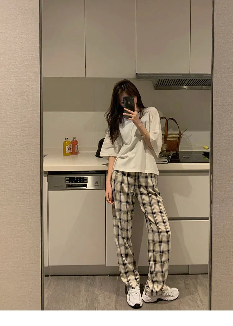 High Waist White Plaid Hip Hop Pants